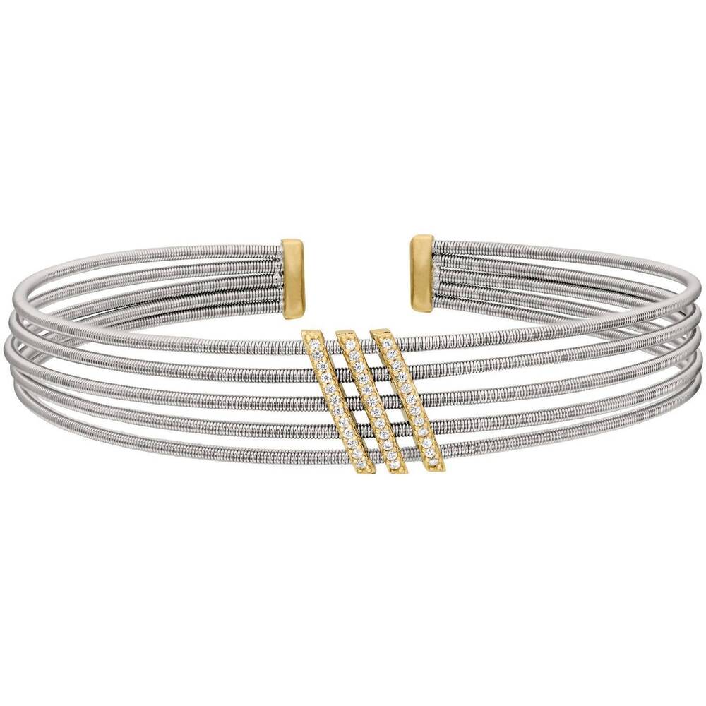 NEW BELLA CAVO rhodium sterling multi cable cuff with three diagonal bars in sil